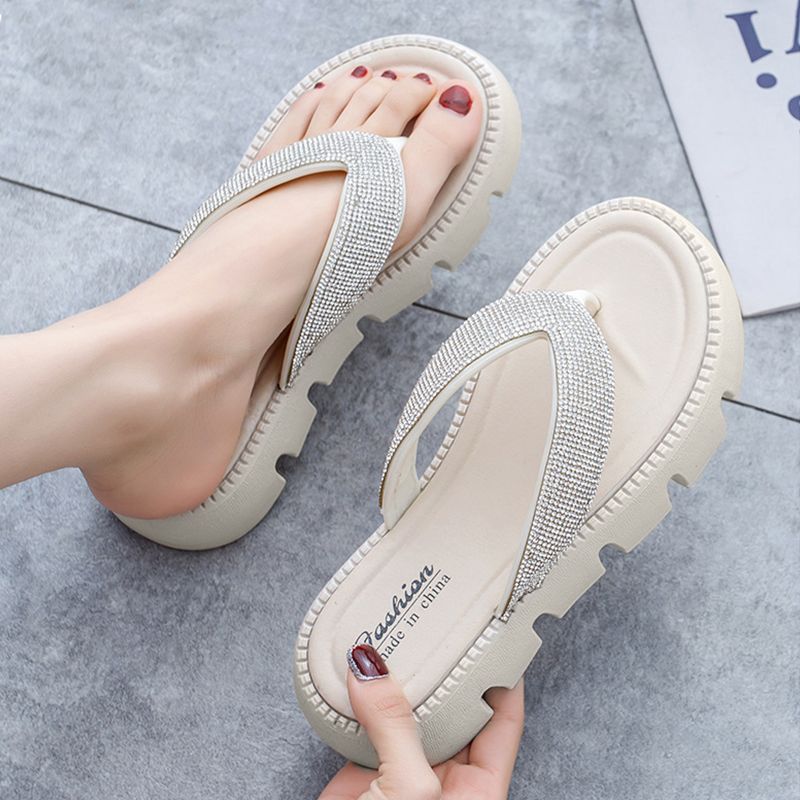 SHJO Women's Shoes Slippers Flip-Flops New Style Rhinestone Thick-Soled Flip-Flops For Outer Wear Fashionable Fairy-Style Platform Sandals With Raised Soles And Flip-Flops