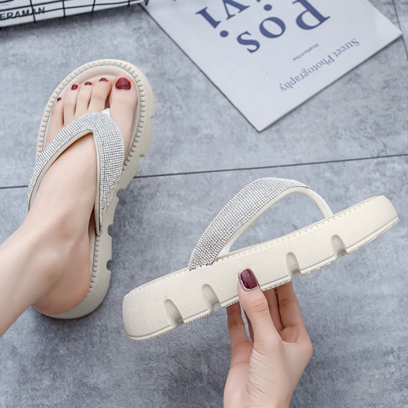 SHJO Women's Shoes Slippers Flip-Flops New Style Rhinestone Thick-Soled Flip-Flops For Outer Wear Fashionable Fairy-Style Platform Sandals With Raised Soles And Flip-Flops