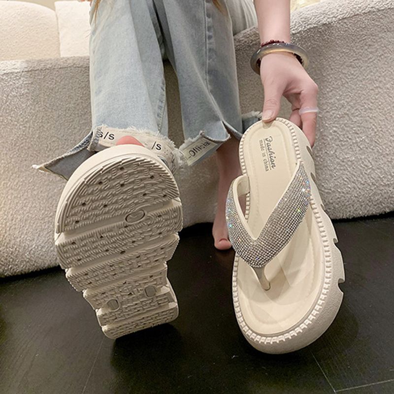 SHJO Women's Shoes Slippers Flip-Flops New Style Rhinestone Thick-Soled Flip-Flops For Outer Wear Fashionable Fairy-Style Platform Sandals With Raised Soles And Flip-Flops