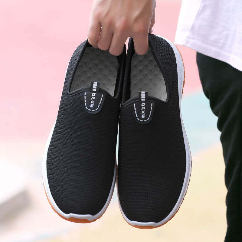 SHJO Men's Shoes Sneakers Soft-Soled Round-Toe Cloth Casual Cloth Shoe Sleeves Breathable Black Single Shoes Running Shoes Sports Shoes