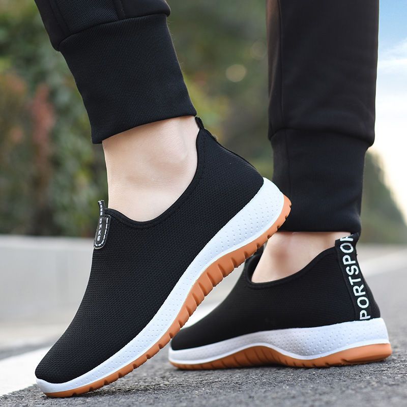 SHJO Men's Shoes Sneakers Soft-Soled Round-Toe Cloth Casual Cloth Shoe Sleeves Breathable Black Single Shoes Running Shoes Sports Shoes