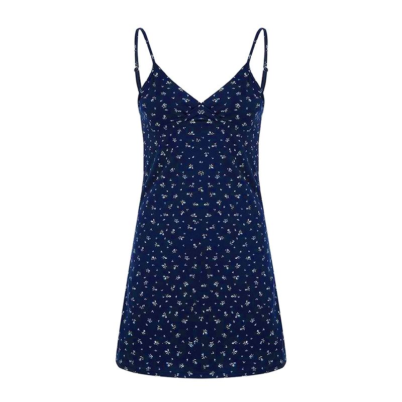 SHJO Women's Clothing Dresses Retro Printed V-Neck Suspender Dress New Floral Suspender Skirt Dresses