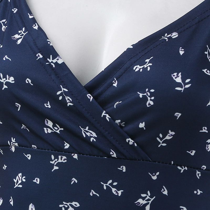 SHJO Women's Clothing Dresses Retro Printed V-Neck Suspender Dress New Floral Suspender Skirt Dresses