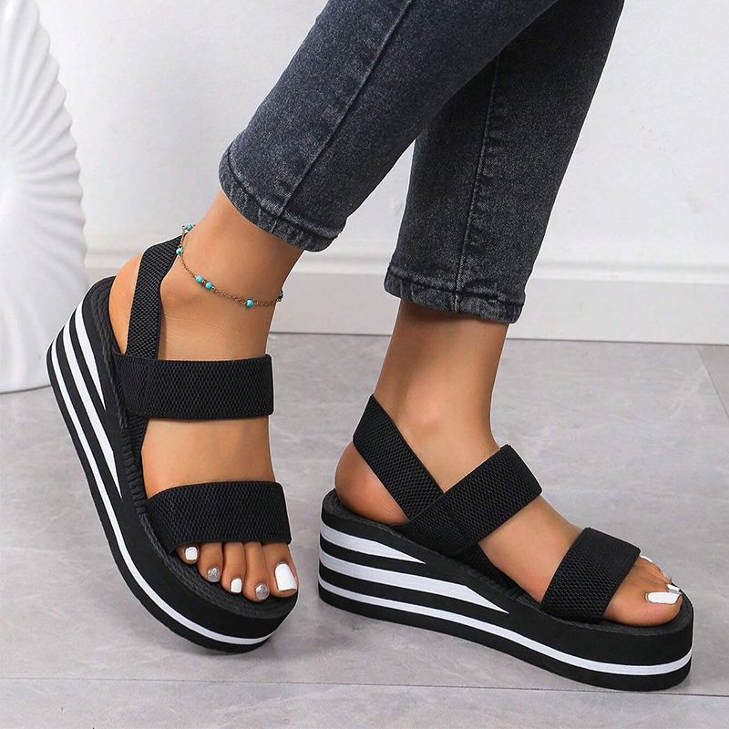 SHJO Women's Shoes Sandals Heels Sandals Fashionable Outer Wear Roman Imitation Hemp Rope Sole Sandals Thick Sole High Heel Sandals