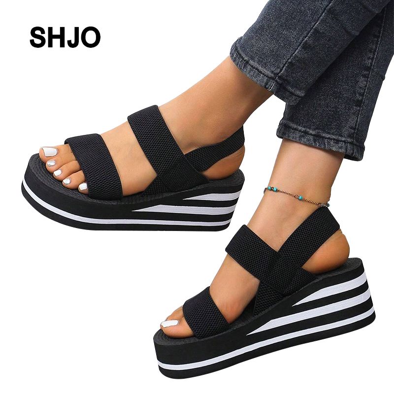 SHJO Women's Shoes Sandals Heels Sandals Fashionable Outer Wear Roman Imitation Hemp Rope Sole Sandals Thick Sole High Heel Sandals