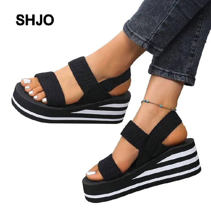 SHJO Women's Shoes Sandals Heels Sandals Fashionable Outer Wear Roman Imitation Hemp Rope Sole Sandals Thick Sole High Heel Sandals