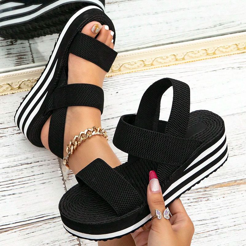 SHJO Women's Shoes Sandals Heels Sandals Fashionable Outer Wear Roman Imitation Hemp Rope Sole Sandals Thick Sole High Heel Sandals