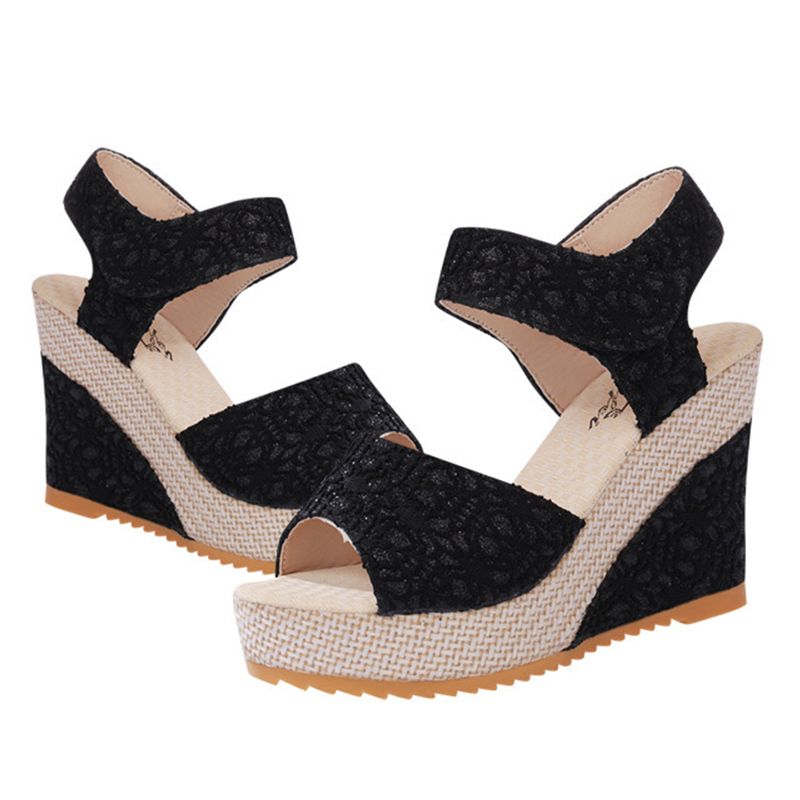 Women's Shoes Sandals Heels Sandals New Flat Wedge Heel Lace Fish Mouth Shoes Sandals Velcro Platform Platform Sandals