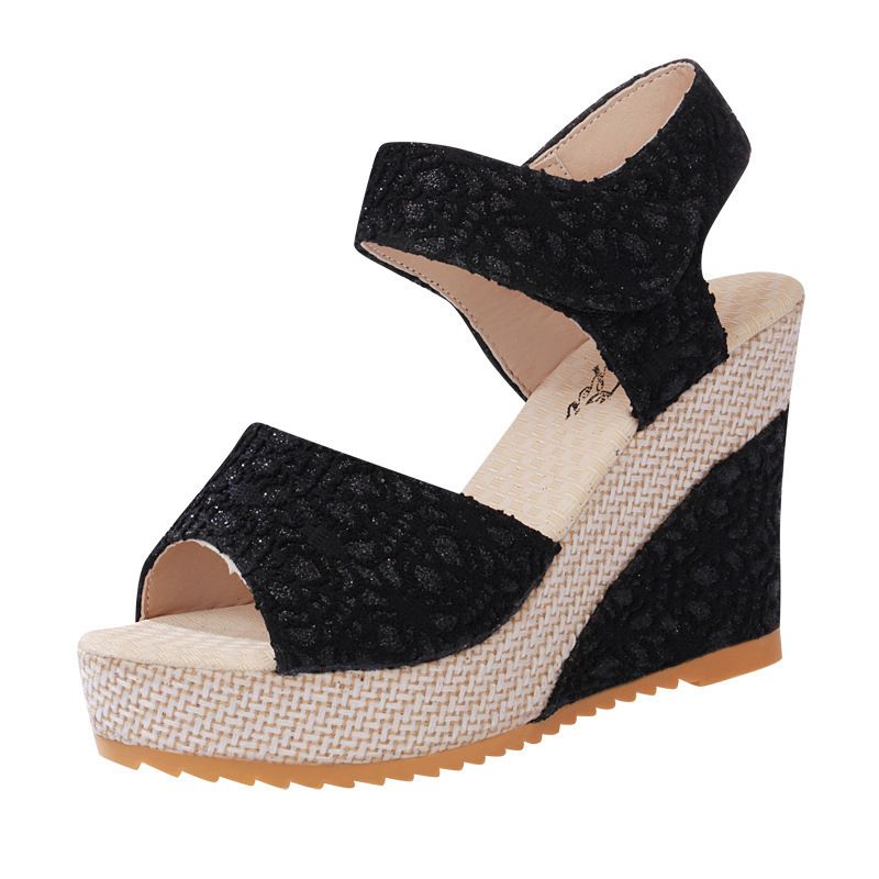 Women's Shoes Sandals Heels Sandals New Flat Wedge Heel Lace Fish Mouth Shoes Sandals Velcro Platform Platform Sandals