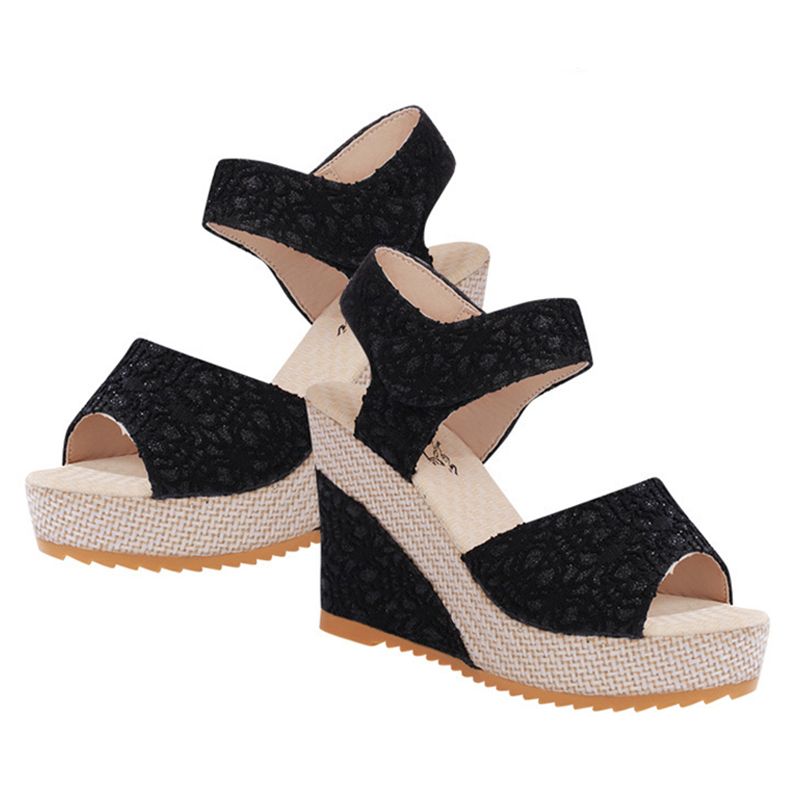 Women's Shoes Sandals Heels Sandals New Flat Wedge Heel Lace Fish Mouth Shoes Sandals Velcro Platform Platform Sandals