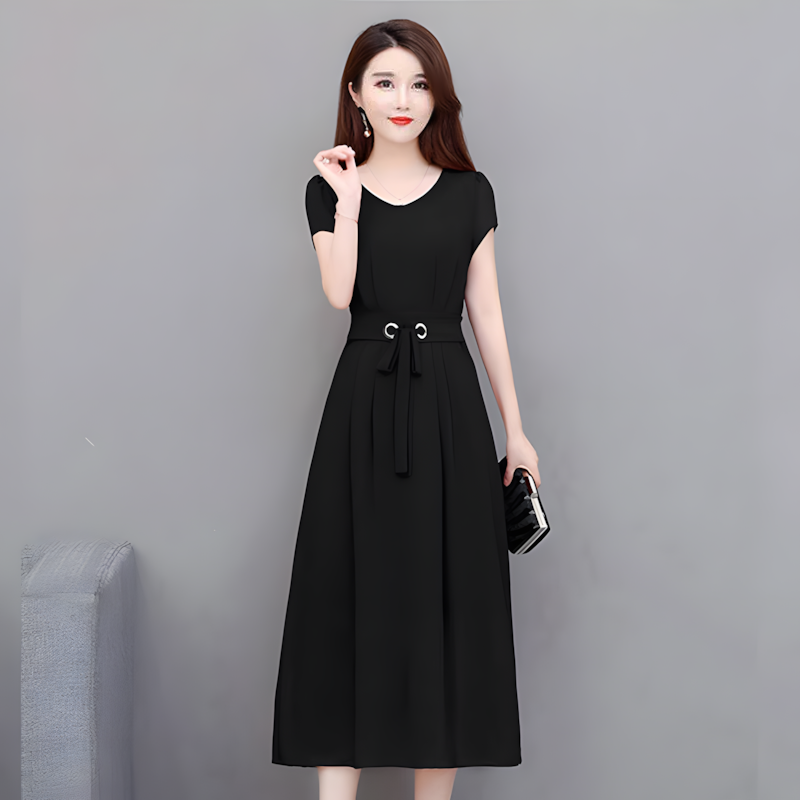 SHJO Women's Clothing Dresses Plus Size Dress Short Sleeve Mid-Length Above The Knee Midi Skirt Belted Slim Slimming A-Line Skirt Dresses