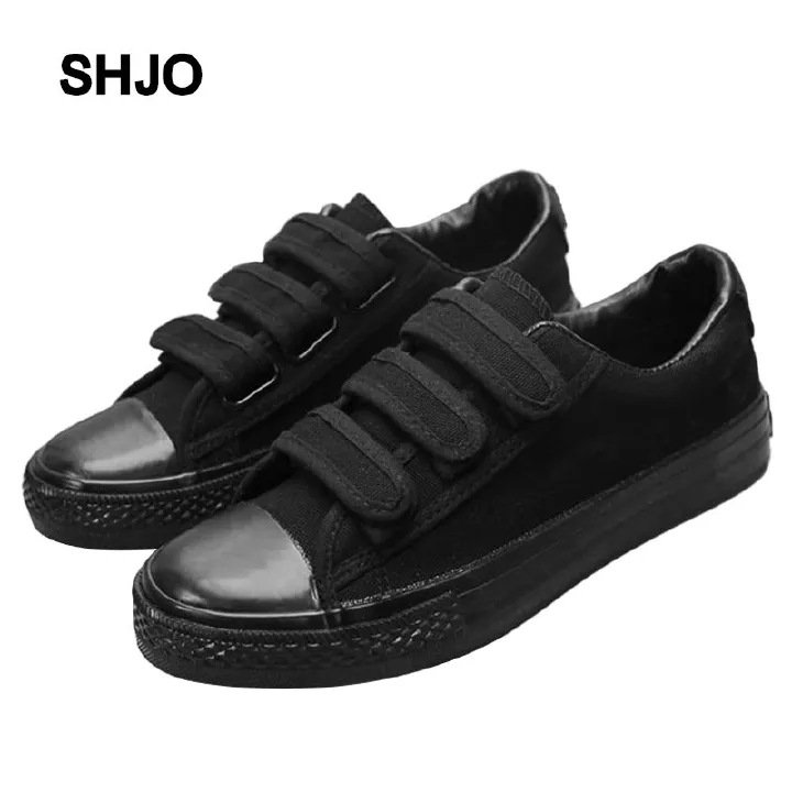 SHJO Women's Shoes Flats Canvas Shoes New Velcro Korean Style Low-Top Student Sneakers Cloth Shoes Casual Shoes