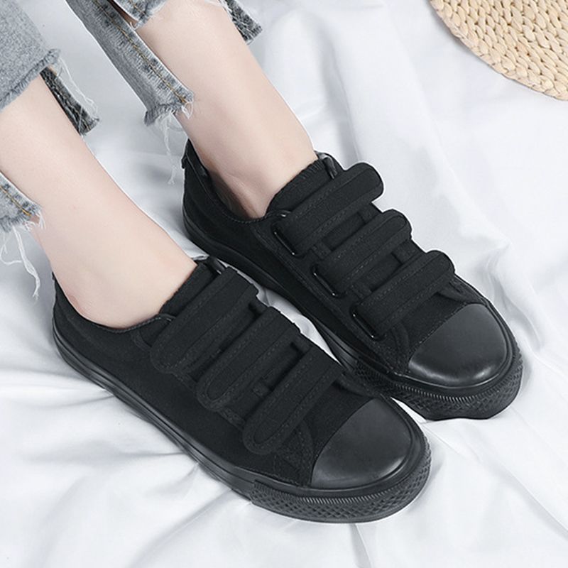 SHJO Women's Shoes Flats Canvas Shoes New Velcro Korean Style Low-Top Student Sneakers Cloth Shoes Casual Shoes