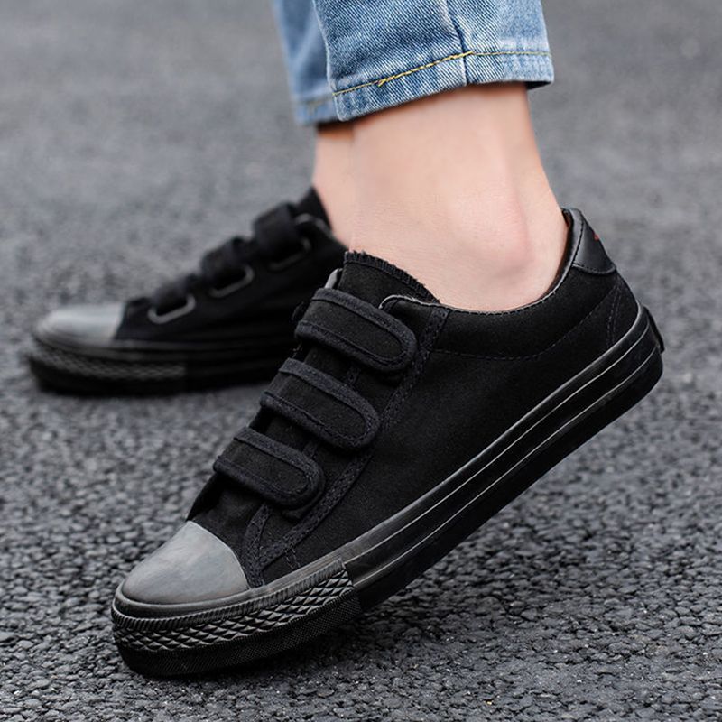 SHJO Women's Shoes Flats Canvas Shoes New Velcro Korean Style Low-Top Student Sneakers Cloth Shoes Casual Shoes