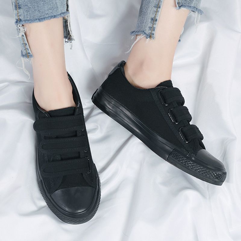 SHJO Women's Shoes Flats Canvas Shoes New Velcro Korean Style Low-Top Student Sneakers Cloth Shoes Casual Shoes