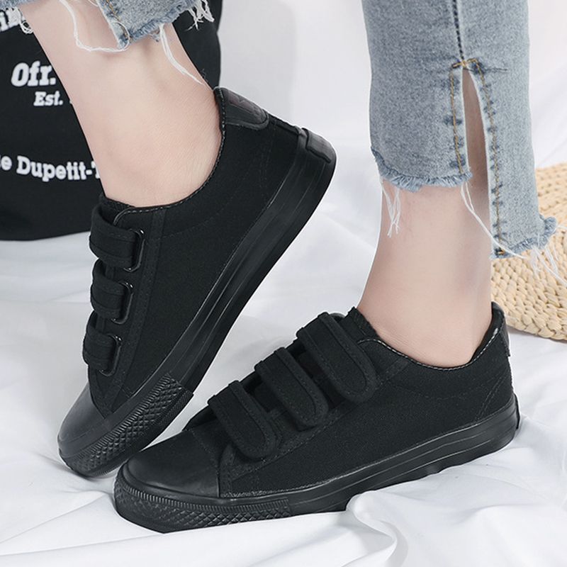 SHJO Women's Shoes Flats Canvas Shoes New Velcro Korean Style Low-Top Student Sneakers Cloth Shoes Casual Shoes