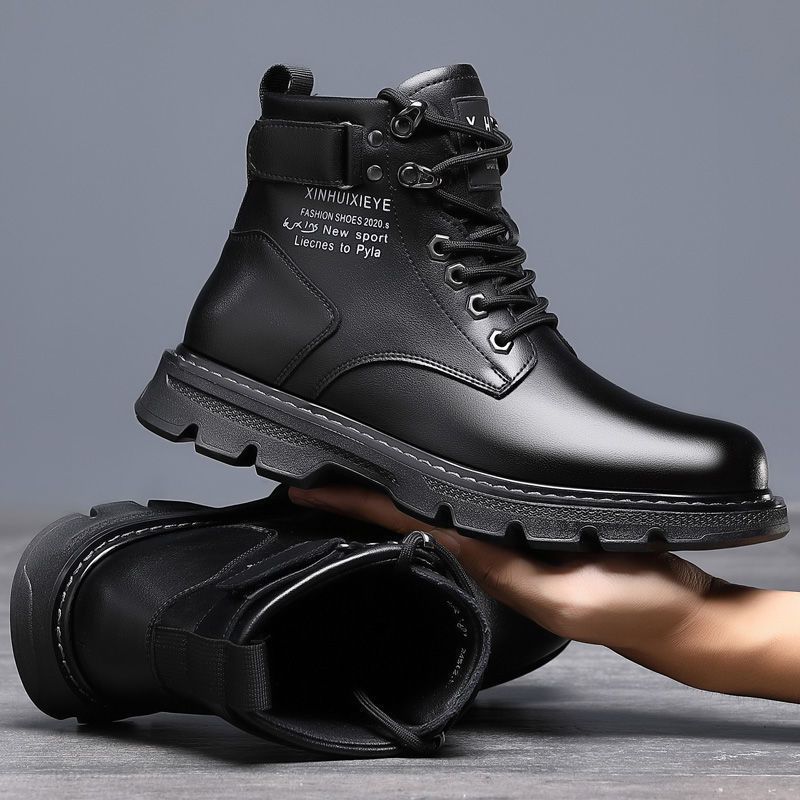 SHJO Men's Shoes Boots Ankle Bootie Martin Boots New High Top British Style Black Work Boots Motorcycle Leather Boots Casual Leather Shoes Work Shoes High Top Boots