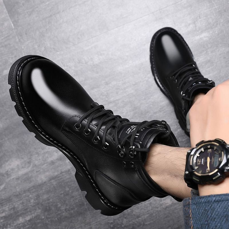 SHJO Men's Shoes Boots Ankle Bootie Martin Boots New High Top British Style Black Work Boots Motorcycle Leather Boots Casual Leather Shoes Work Shoes High Top Boots