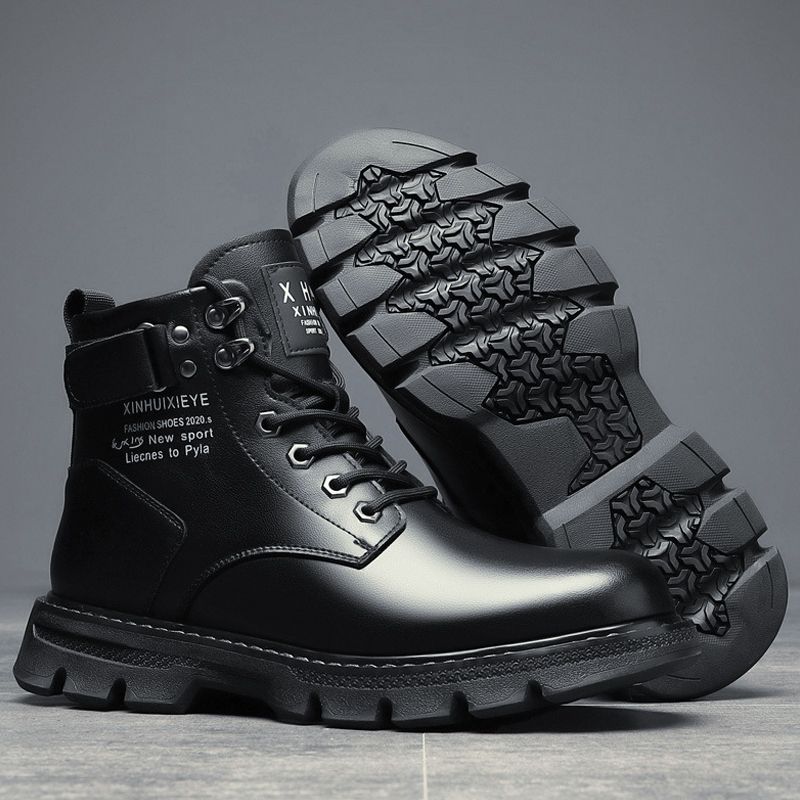 SHJO Men's Shoes Boots Ankle Bootie Martin Boots New High Top British Style Black Work Boots Motorcycle Leather Boots Casual Leather Shoes Work Shoes High Top Boots