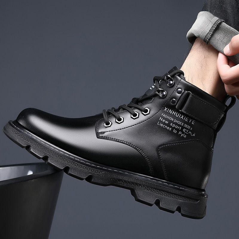 SHJO Men's Shoes Boots Ankle Bootie Martin Boots New High Top British Style Black Work Boots Motorcycle Leather Boots Casual Leather Shoes Work Shoes High Top Boots