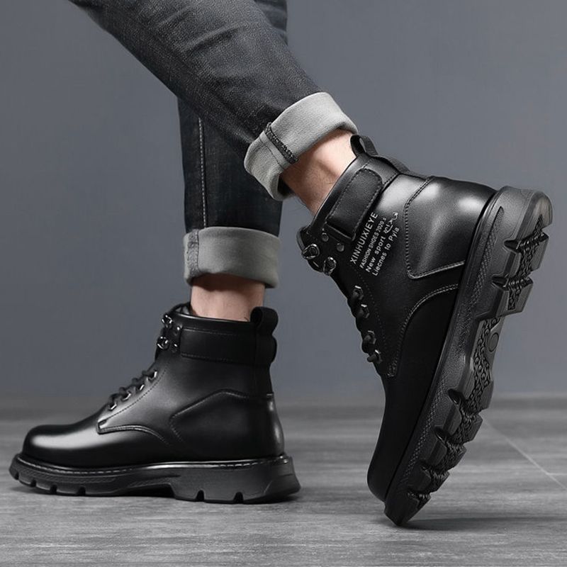 SHJO Men's Shoes Boots Ankle Bootie Martin Boots New High Top British Style Black Work Boots Motorcycle Leather Boots Casual Leather Shoes Work Shoes High Top Boots