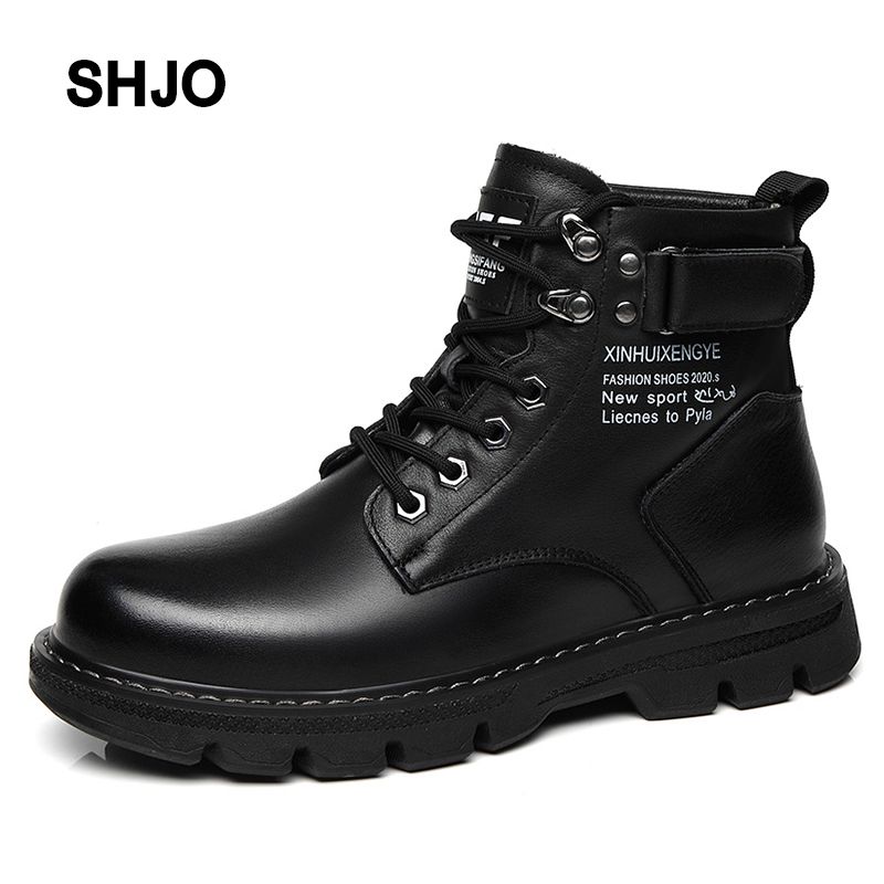 SHJO Men's Shoes Boots Ankle Bootie Martin Boots New High Top British Style Black Work Boots Motorcycle Leather Boots Casual Leather Shoes Work Shoes High Top Boots
