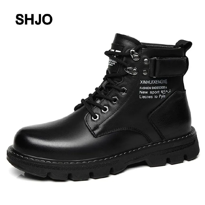SHJO Men's Shoes Boots Ankle Bootie Martin Boots New High Top British Style Black Work Boots Motorcycle Leather Boots Casual Leather Shoes Work Shoes High Top Boots