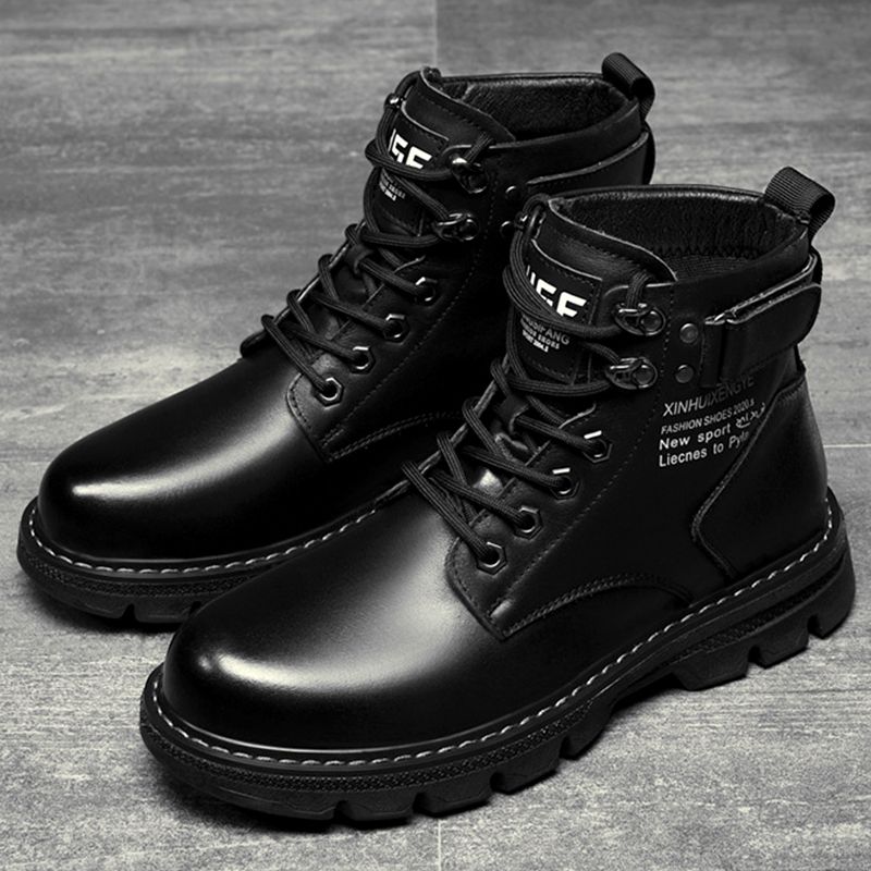 SHJO Men's Shoes Boots Ankle Bootie Martin Boots New High Top British Style Black Work Boots Motorcycle Leather Boots Casual Leather Shoes Work Shoes High Top Boots