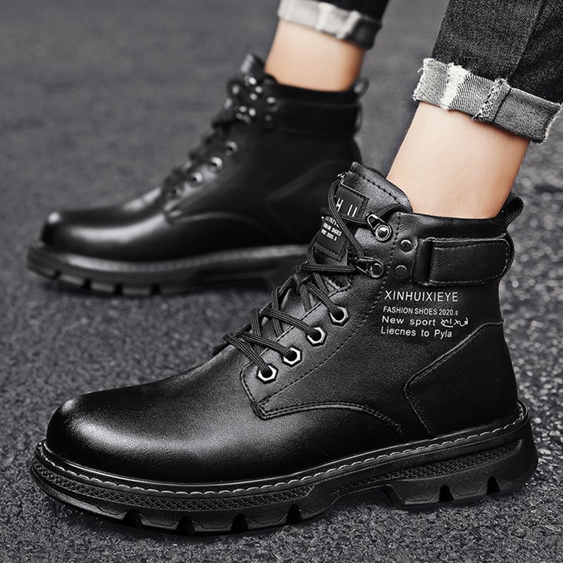 SHJO Men's Shoes Boots Ankle Bootie Martin Boots New High Top British Style Black Work Boots Motorcycle Leather Boots Casual Leather Shoes Work Shoes High Top Boots