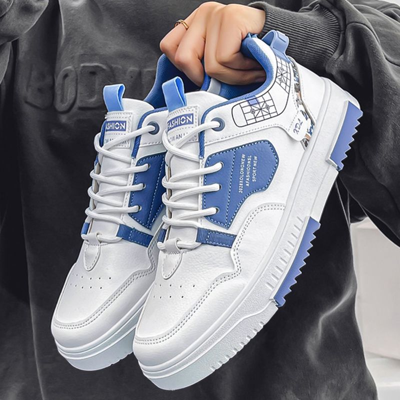 SHJO Men's Shoes Athletic Skateboarding Sneakers New Leather Panel Shoes Sports Shoes Trendy Teenagers Students White Shoes Low Top Sports Casual Shoes