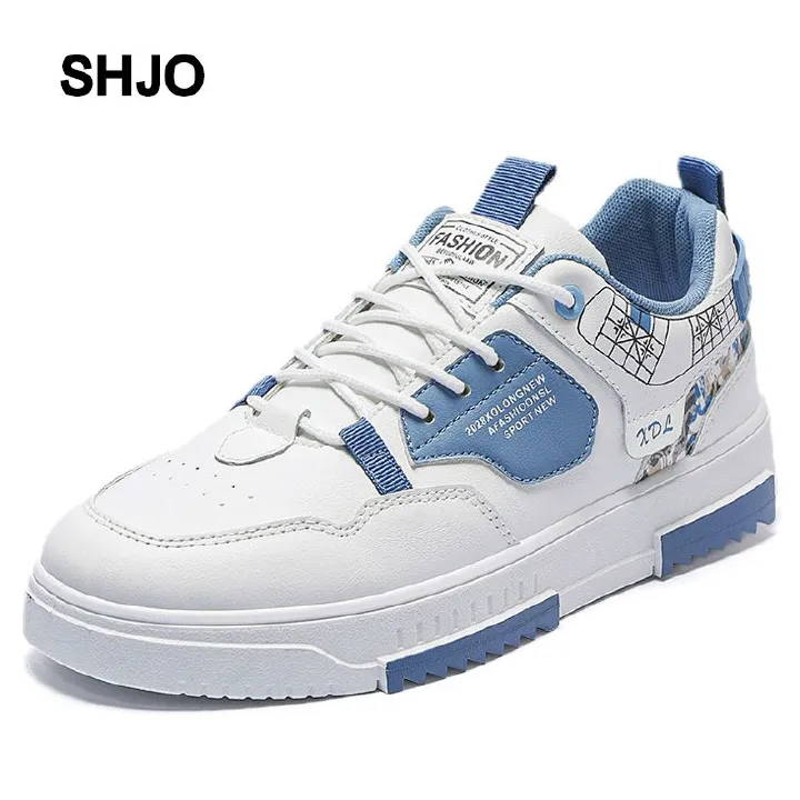 SHJO Men's Shoes Athletic Skateboarding Sneakers New Leather Panel Shoes Sports Shoes Trendy Teenagers Students White Shoes Low Top Sports Casual Shoes