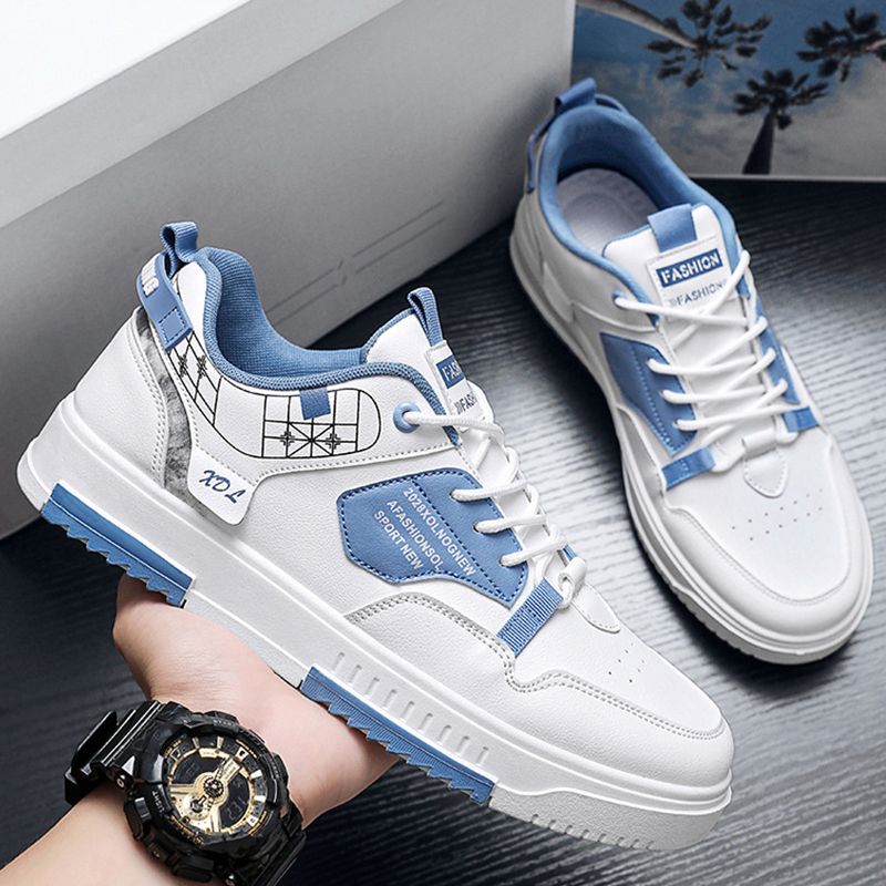 SHJO Men's Shoes Athletic Skateboarding Sneakers New Leather Panel Shoes Sports Shoes Trendy Teenagers Students White Shoes Low Top Sports Casual Shoes