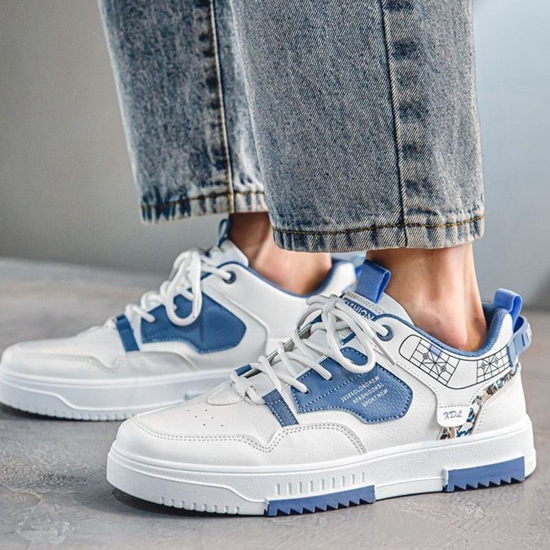 SHJO Men's Shoes Athletic Skateboarding Sneakers New Leather Panel Shoes Sports Shoes Trendy Teenagers Students White Shoes Low Top Sports Casual Shoes