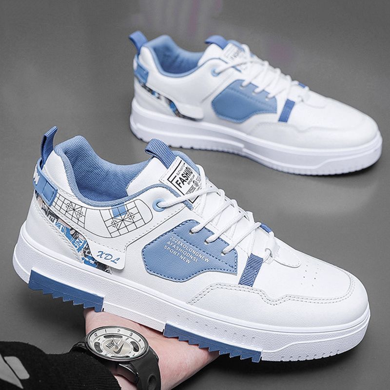 SHJO Men's Shoes Athletic Skateboarding Sneakers New Leather Panel Shoes Sports Shoes Trendy Teenagers Students White Shoes Low Top Sports Casual Shoes