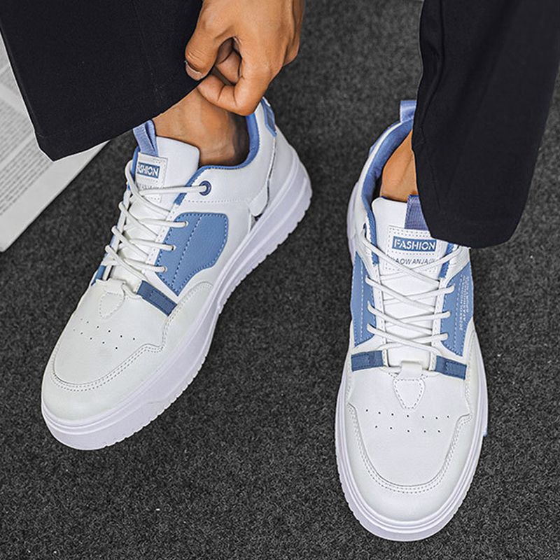 SHJO Men's Shoes Athletic Skateboarding Sneakers New Leather Panel Shoes Sports Shoes Trendy Teenagers Students White Shoes Low Top Sports Casual Shoes
