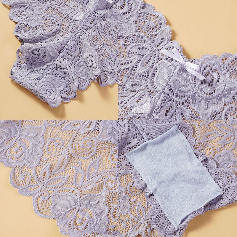 SHJO Ladies Underwear 6 Pack Floral Lace Thong New Style Breathable Comfort Sexy Ladies Floral Ladies Underwear Lace Panties See-through Underwear V Waist