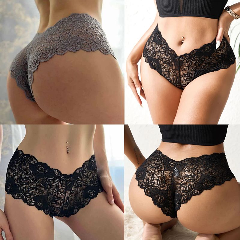 SHJO Ladies Underwear 6 Pack Floral Lace Thong New Style Breathable Comfort Sexy Ladies Floral Ladies Underwear Lace Panties See-through Underwear V Waist