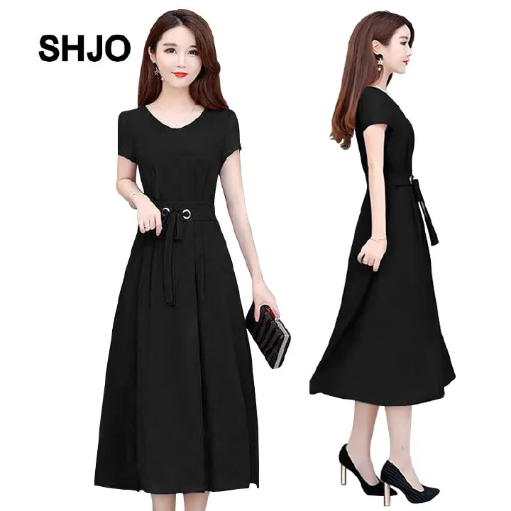SHJO Women's Clothing Dresses Plus Size Dress Short Sleeve Mid-Length Above The Knee Midi Skirt Belted Slim Slimming A-Line Skirt Dresses
