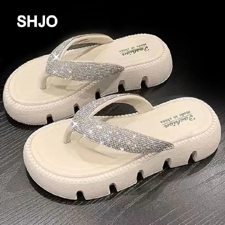 SHJO Women's Shoes Slippers Flip-Flops New Style Rhinestone Thick-Soled Flip-Flops For Outer Wear Fashionable Fairy-Style Platform Sandals With Raised Soles And Flip-Flops