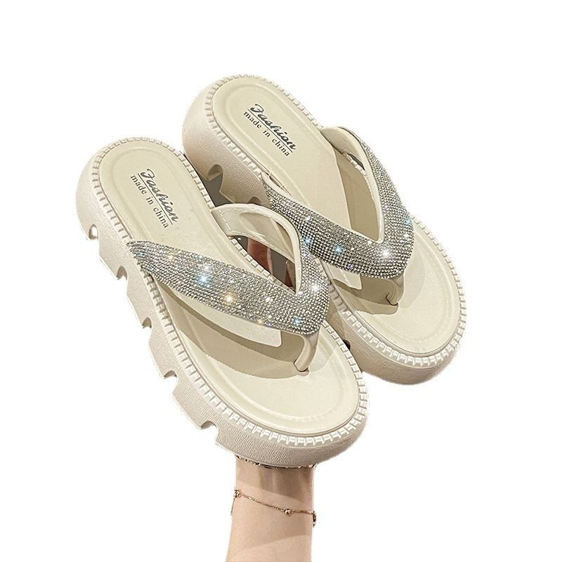 SHJO Women's Shoes Slippers Flip-Flops New Style Rhinestone Thick-Soled Flip-Flops For Outer Wear Fashionable Fairy-Style Platform Sandals With Raised Soles And Flip-Flops