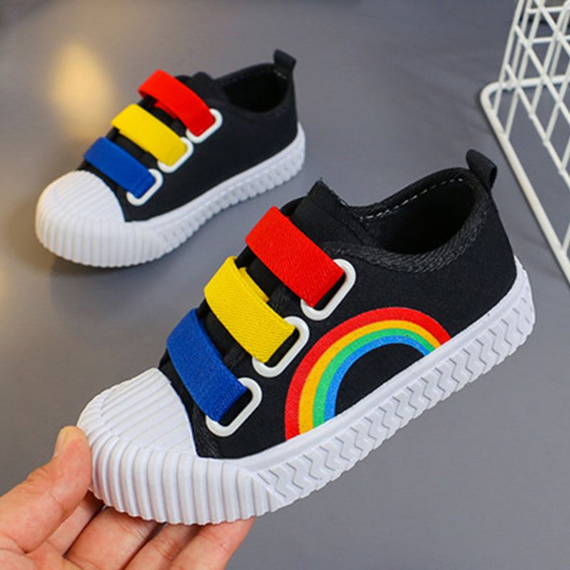 Children's Canvas Shoes New Sports Shoes Girls Kindergarten Baby Rainbow Sneakers Boys White Shoes