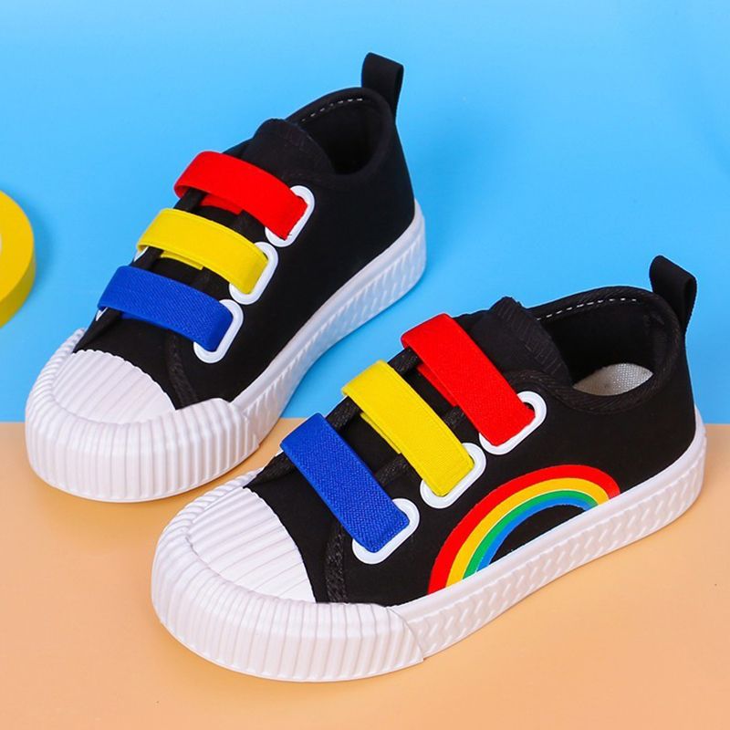 Children's Canvas Shoes New Sports Shoes Girls Kindergarten Baby Rainbow Sneakers Boys White Shoes