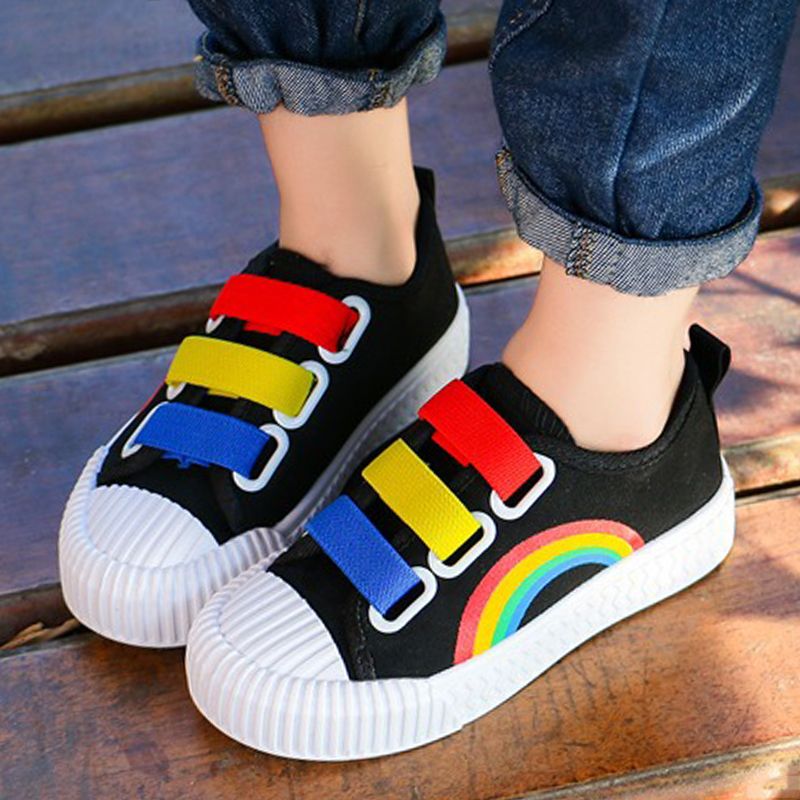 Children's Canvas Shoes New Sports Shoes Girls Kindergarten Baby Rainbow Sneakers Boys White Shoes