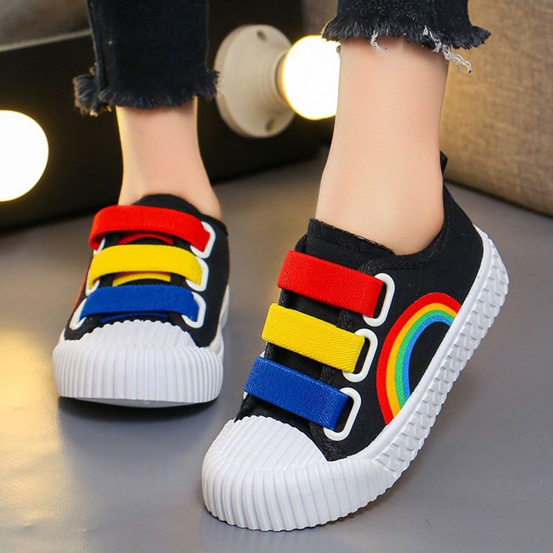 Children's Canvas Shoes New Sports Shoes Girls Kindergarten Baby Rainbow Sneakers Boys White Shoes