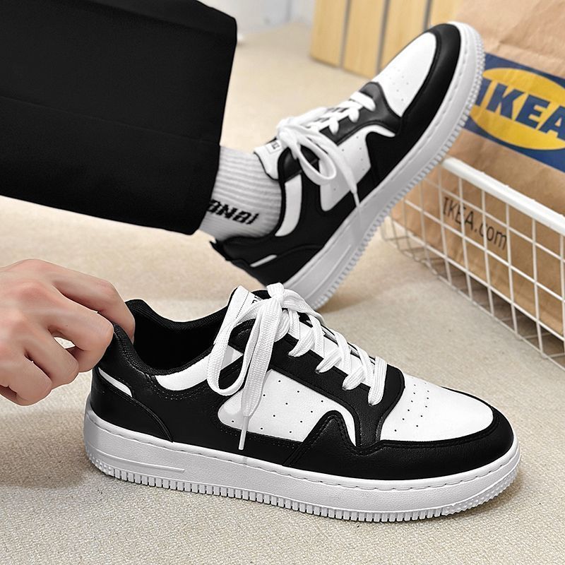 SHJO Women's Fashion Sneaker Shoes – Black & White Contrast Upper, Breathable Perforated Toe Box, Non-Slip Traction Outsole, Ideal For Urban Outings & All-Day Comfort, All Sizes Available