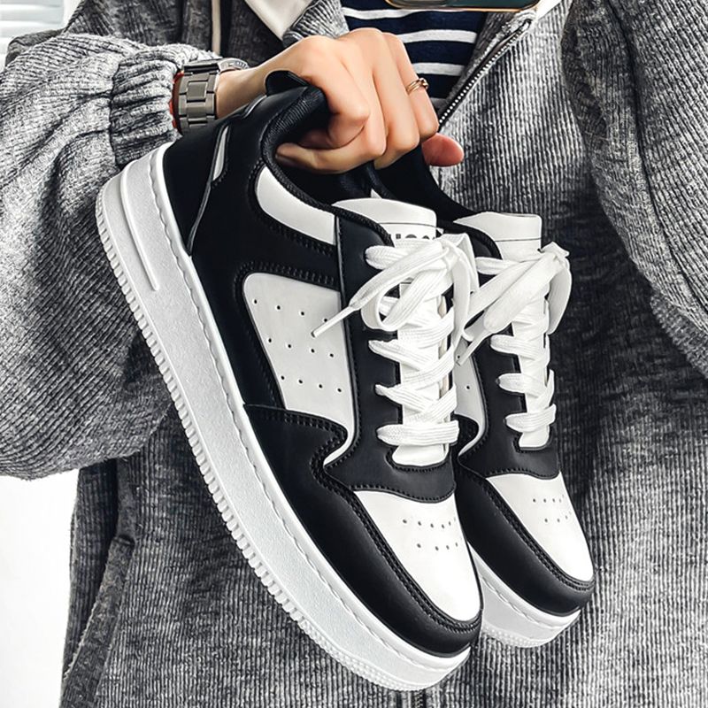 SHJO Women's Fashion Sneaker Shoes – Black & White Contrast Upper, Breathable Perforated Toe Box, Non-Slip Traction Outsole, Ideal For Urban Outings & All-Day Comfort, All Sizes Available