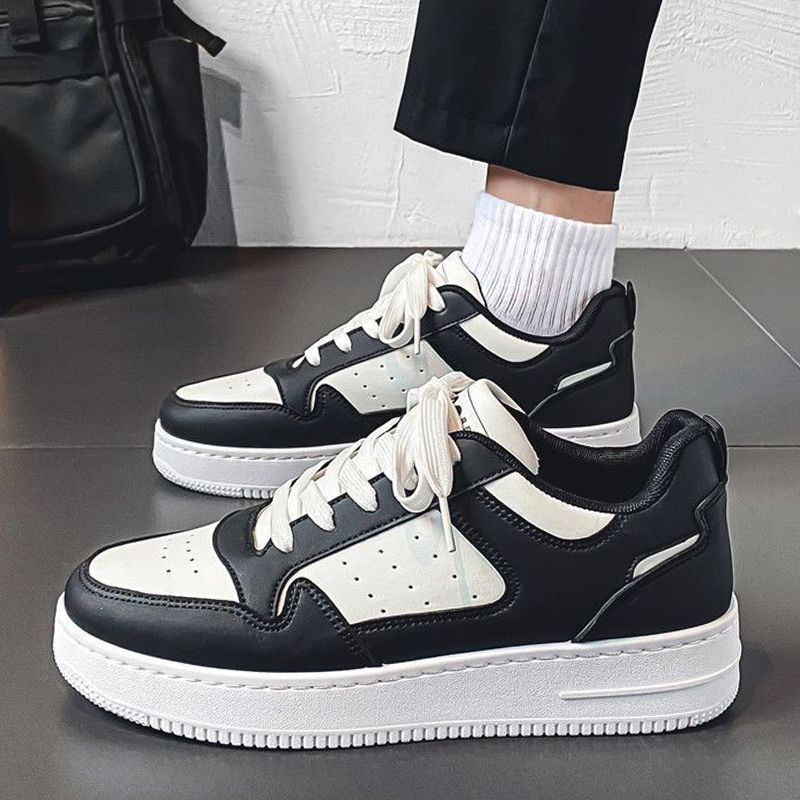 SHJO Women's Fashion Sneaker Shoes – Black & White Contrast Upper, Breathable Perforated Toe Box, Non-Slip Traction Outsole, Ideal For Urban Outings & All-Day Comfort, All Sizes Available