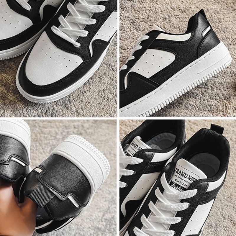 SHJO Women's Fashion Sneaker Shoes – Black & White Contrast Upper, Breathable Perforated Toe Box, Non-Slip Traction Outsole, Ideal For Urban Outings & All-Day Comfort, All Sizes Available