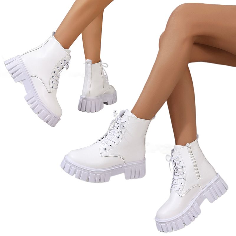 Thick-Soled Lace-Up Martin Boots New Korean Style Leather Boots Comfortable Soft-Soled Mid-Calf Boots For Women