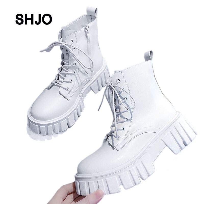 Thick-Soled Lace-Up Martin Boots New Korean Style Leather Boots Comfortable Soft-Soled Mid-Calf Boots For Women